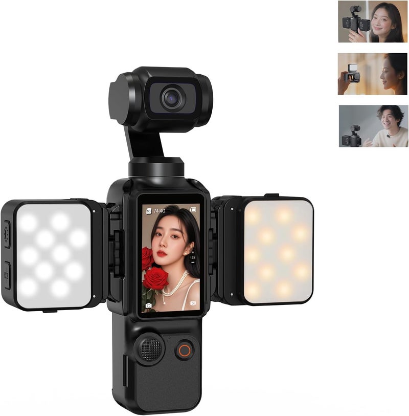 Flymile 2PCS Pocket 3 Magnetic Mini LED Light Accessories, 8700K Adjustable Fill Video Light for Xtra Muse with Quick-Release Cold Shoe Adapter for DJI Osmo Action 5 Pro/4/3 Camera Cage Attachment - Image 1